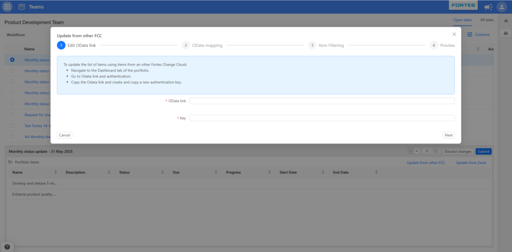 Workflow Import Wizard showing the four-step process