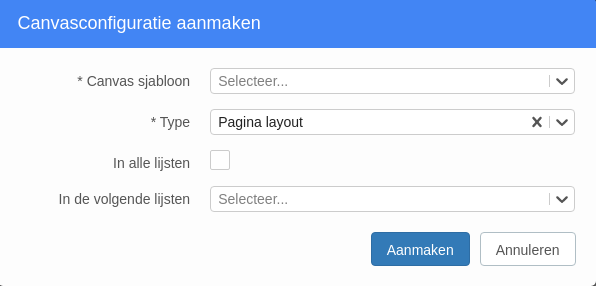Configure Canvasses dialog on the Kanban board