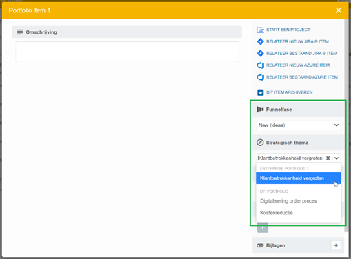 Assigning funnel phase and strategic theme in the item detail page