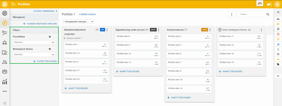 Strategic Theme and Funnel Phase filters in the filter panel
