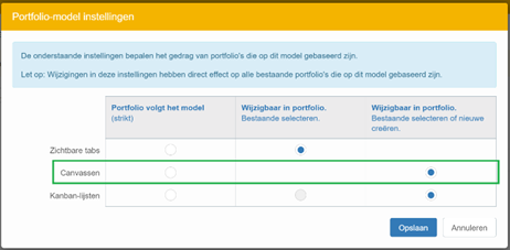 Portfolio model settings