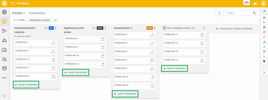 Add card button under each strategic theme