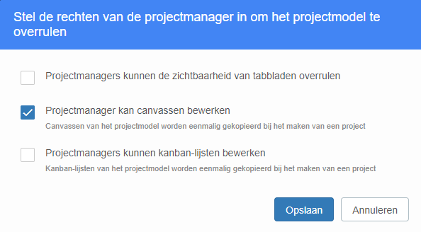 Project model settings with Canvas editing permission