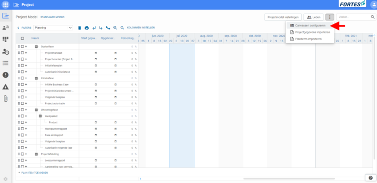 Configure Canvases button in the dropdown menu