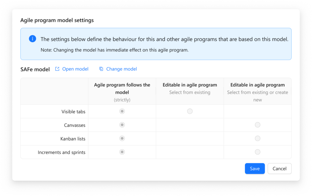 Model configuration dialog with increments and sprints setting