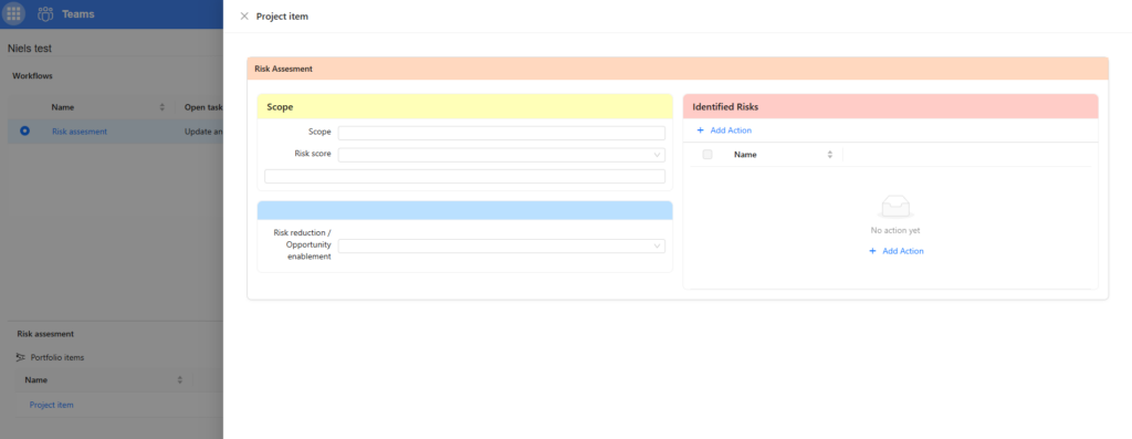 Workflow task fill-in view showing the custom page layout