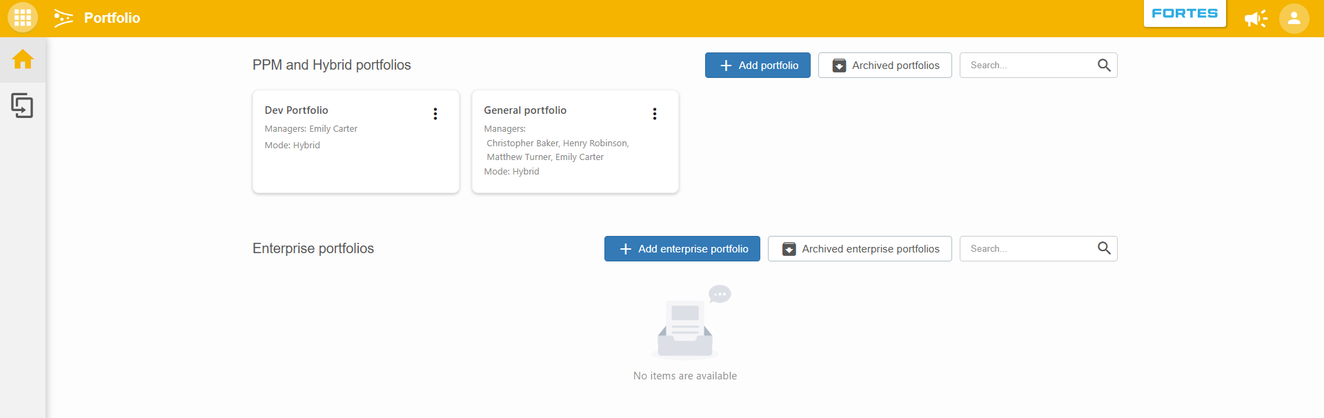 The My portfolios overview page