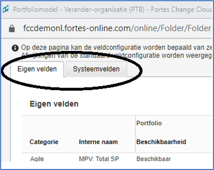 Tabbladen voor customvelden en systeemvelden