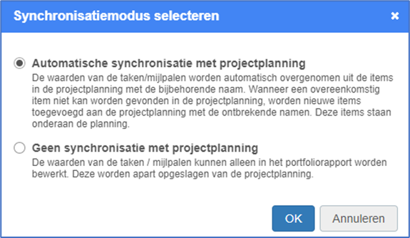Synchronisatiepop-up